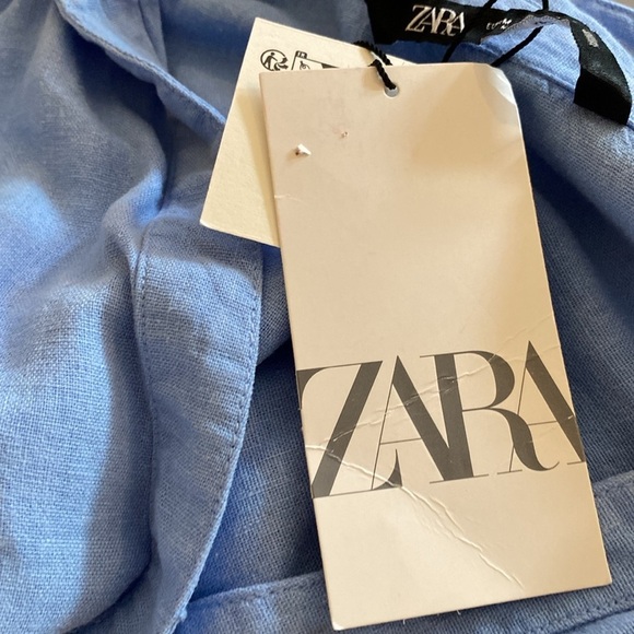 Zara Linen Blend Long Sleeve Blue Mini Dress - Picture 6 of 7